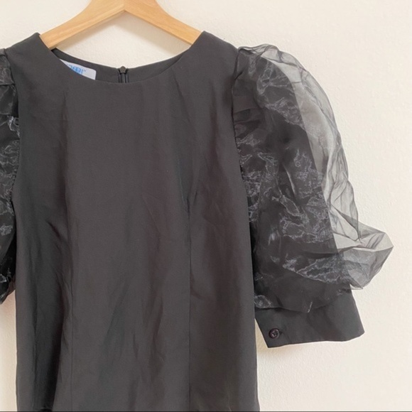 Black with sheer puffy sleeves top blouse - Picture 3 of 7